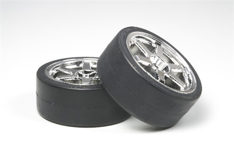 Tamiya 6-Spoke Metal plated wheel w/Drift Tire Type D 2pcs