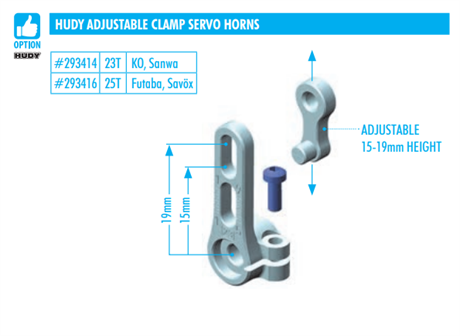Hudy Alu Adjustable Clamp Steering Servo Horn - Ko, Sanwa - 23T