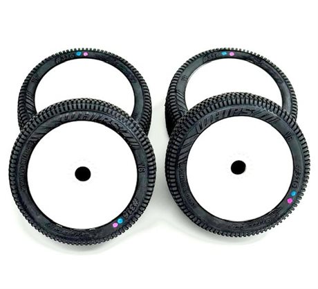 Sweep Whips, Blue (Medium) M-compound Pink, färdiglimmade på vit fälg, 4-pack